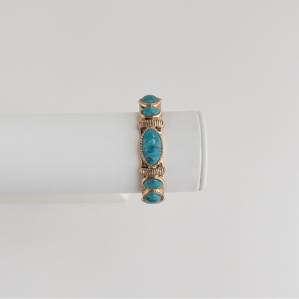 Studio Barse Blue Turquoise 5 Stone Golden Cuff Bracelet Brass Bronze Gold Tone